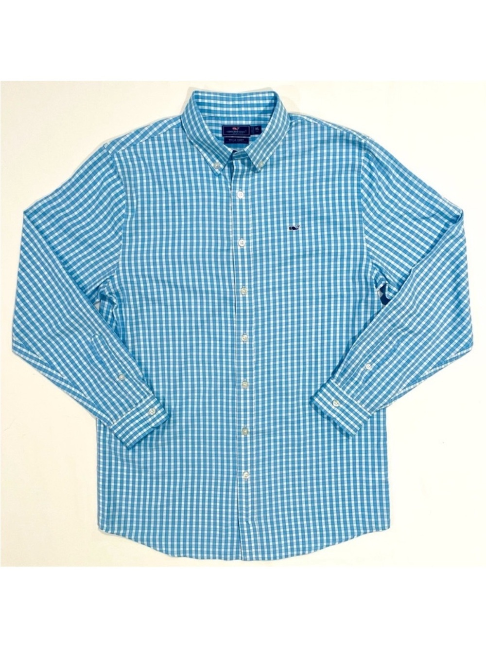 Vineyard Vines Shirt Boys XL 18 Performance Button Down Whale Light Blue Checks